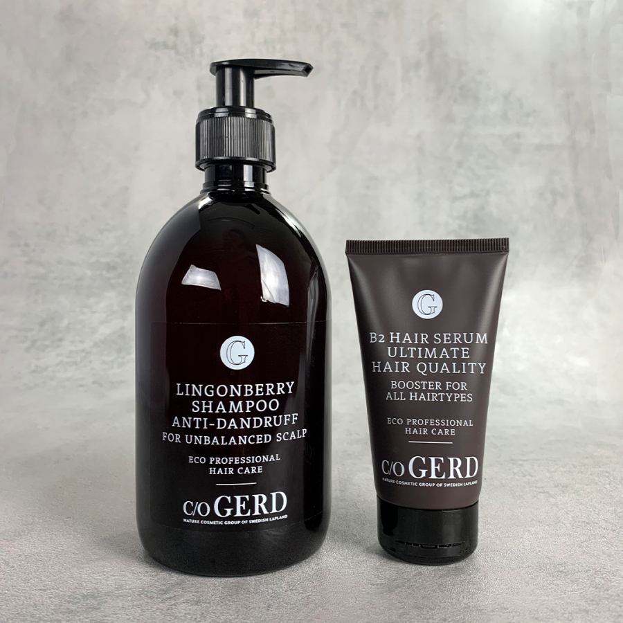 Problematic scalp, short hair- Lingonberry Shampoo 500ml and B2 Hair Serum 75 in der Gruppe Haarpflege / Haarpflege Routine bei  Nature Cosmetic Group Of Swedish Lapland AB (Hairroutine3)